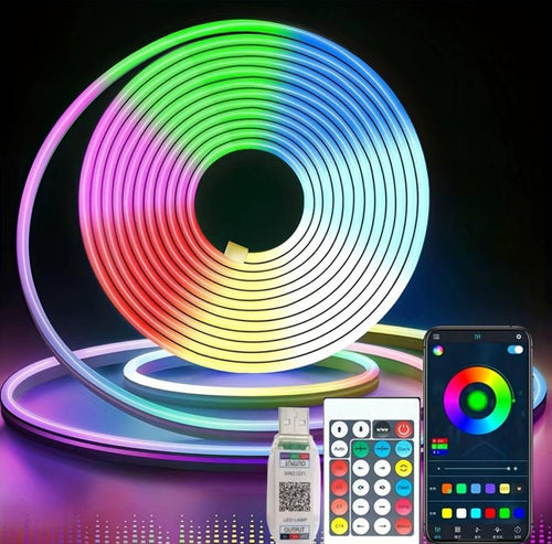 Neon RGB LED Strip Lights 5M — Remote & App Control
