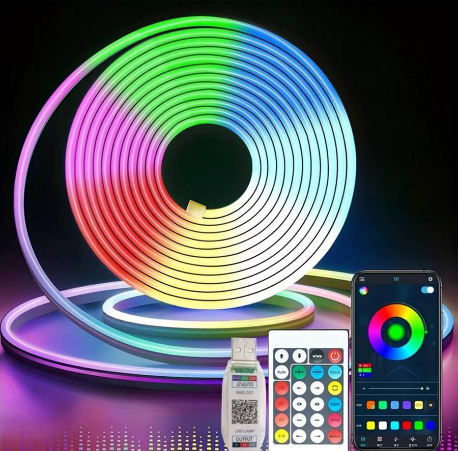 Neon RGB LED Strip Lights 5M — Remote & App Control